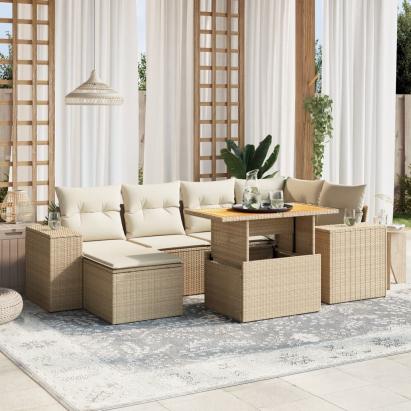 Set canapele de grădină, 7 piese, cu perne, bej, poliratan GartenMobel Dekor