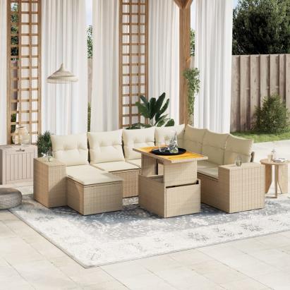 Set canapele de grădină, 8 piese, cu perne, bej, poliratan GartenMobel Dekor