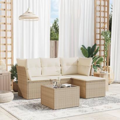 Set canapele de grădină cu perne, 5 piese, bej, poliratan GartenMobel Dekor