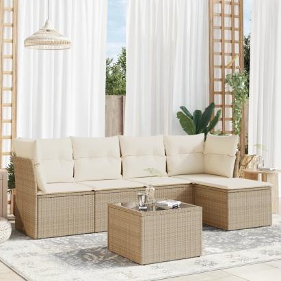 Set canapele de grădină cu perne, 6 piese, bej, poliratan GartenMobel Dekor