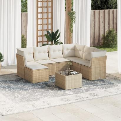 Set canapele de grădină, 8 piese, cu perne, bej, poliratan GartenMobel Dekor