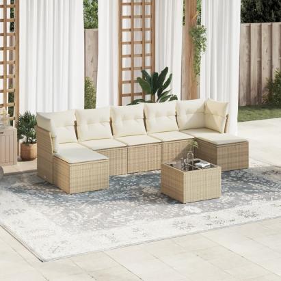 Set canapele de grădină, 8 piese, cu perne, bej, poliratan GartenMobel Dekor