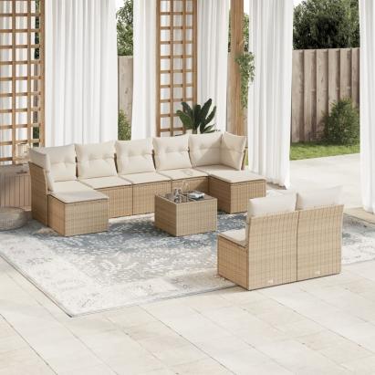 Set canapele de grădină cu perne, 10 piese, bej, poliratan GartenMobel Dekor