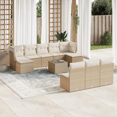 Set canapele de grădină cu perne, 11 piese, bej, poliratan GartenMobel Dekor