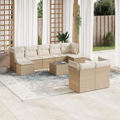 Set canapele de grădină cu perne, 10 piese, bej, poliratan GartenMobel Dekor