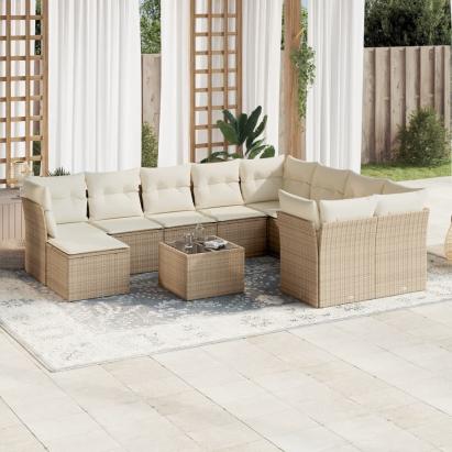 Set canapele de grădină cu perne, 11 piese, bej, poliratan GartenMobel Dekor