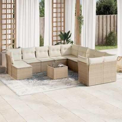 Set canapele de grădină cu perne, 12 piese, bej, poliratan GartenMobel Dekor