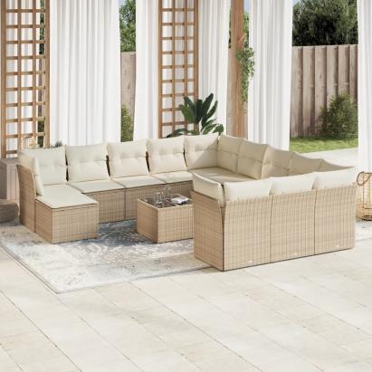 Set canapele de grădină, 13 piese, cu perne, bej, poliratan GartenMobel Dekor