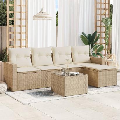 Set canapele de grădină cu perne, 6 piese, bej, poliratan GartenMobel Dekor