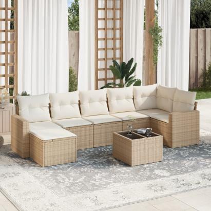 Set canapele de grădină, 8 piese, cu perne, bej, poliratan GartenMobel Dekor
