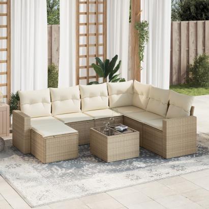 Set canapele de grădină, 8 piese, cu perne, bej, poliratan GartenMobel Dekor