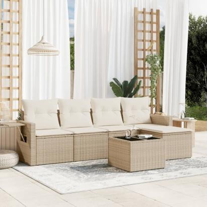 Set canapele de grădină cu perne, 6 piese, bej, poliratan GartenMobel Dekor