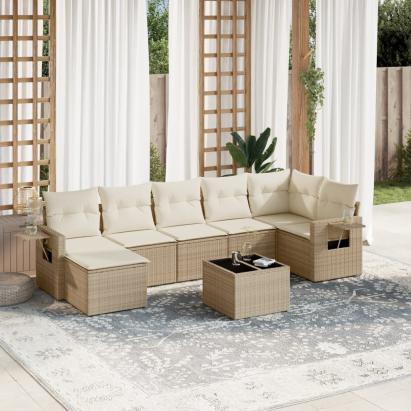 Set canapele de grădină, 8 piese, cu perne, bej, poliratan GartenMobel Dekor
