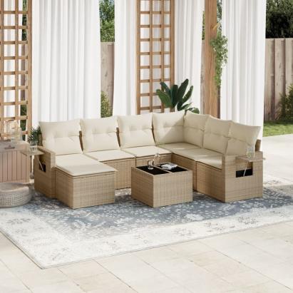 Set canapele de grădină, 8 piese, cu perne, bej, poliratan GartenMobel Dekor