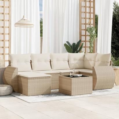 Set canapele de grădină, 7 piese, cu perne, bej, poliratan GartenMobel Dekor