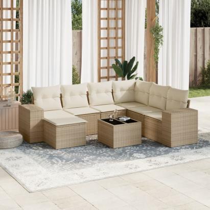 Set canapele de grădină, 8 piese, cu perne, bej, poliratan GartenMobel Dekor