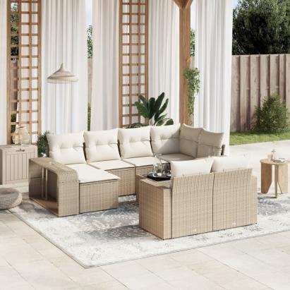 Set canapele de grădină cu perne, 11 piese, bej, poliratan GartenMobel Dekor