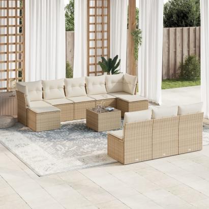 Set canapele de grădină cu perne, 11 piese, bej, poliratan GartenMobel Dekor
