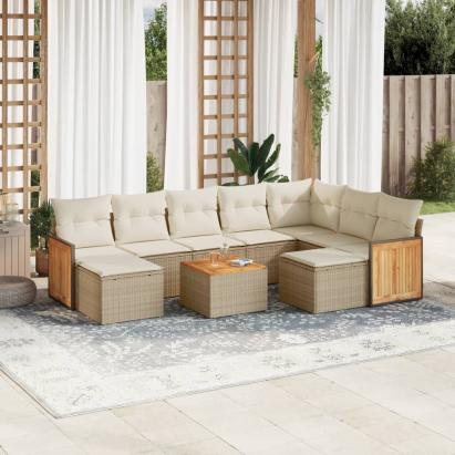 Set canapele de grădină cu perne, 10 piese, bej, poliratan GartenMobel Dekor