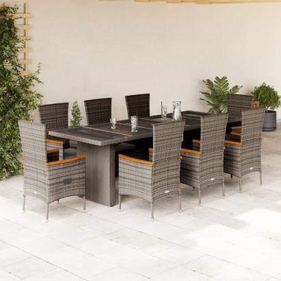 Set mobilier grădină cu perne, 9 piese, gri, poliratan GartenMobel Dekor