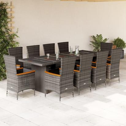 Set mobilier de grădină cu perne, 11 piese, gri, poliratan GartenMobel Dekor