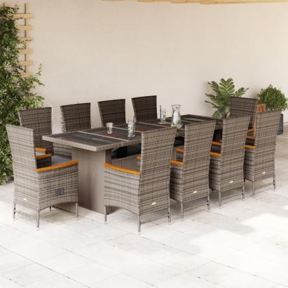 Set mobilier de grădină cu perne, 11 piese, gri, poliratan GartenMobel Dekor
