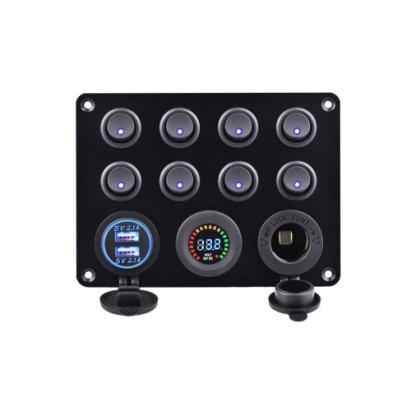 Panou cu priză, voltmetru, 8 întrerupătoare și port USB 12V 20A Cod: SPA40 Automotive TrustedCars