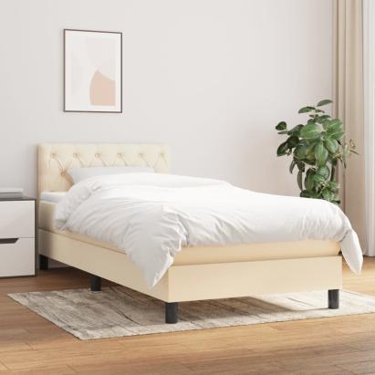 Pat box spring cu saltea, crem, 80x200 cm, textil  GartenMobel Dekor