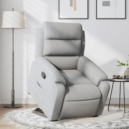 Fotoliu rabatabil cu ridicare, gri deschis, material textil GartenMobel Dekor