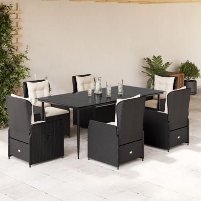 Set mobilier de grădină cu perne, 7 piese, negru, poliratan GartenMobel Dekor