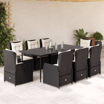 Set mobilier de grădină cu perne, 9 piese, negru, poliratan GartenMobel Dekor