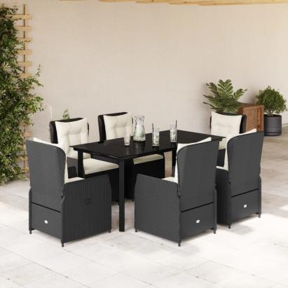 Set mobilier de grădină cu perne, 7 piese, negru, poliratan GartenMobel Dekor