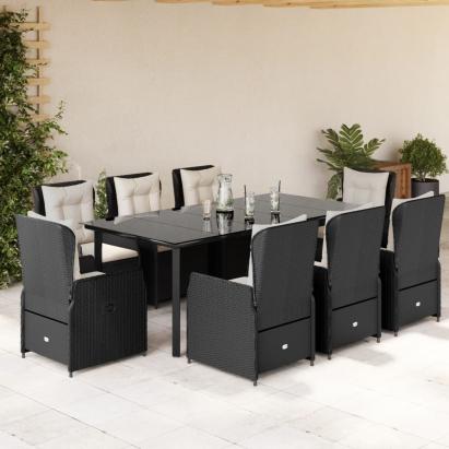 Set mobilier de grădină cu perne, 9 piese, negru, poliratan GartenMobel Dekor