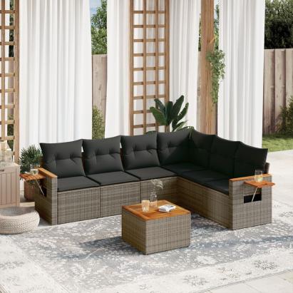 Set canapele de grădină, 7 piese, cu perne, gri, poliratan GartenMobel Dekor