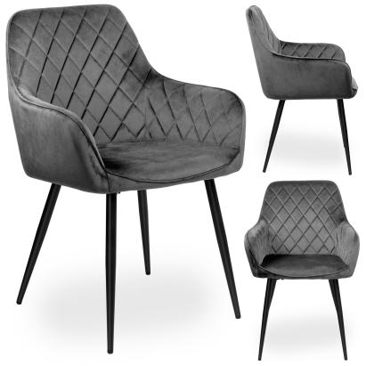 Scaun elegant pentru dining, tip fotoliu, tapiterie catifea gri, inaltime 83 cm, cadru metalic MultiMark GlobalProd