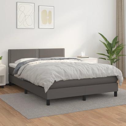 Pat box spring cu saltea, gri, 140x190 cm, piele ecologică GartenMobel Dekor