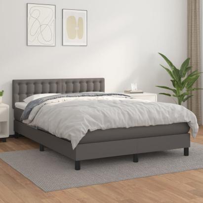 Pat box spring cu saltea, gri, 140x190 cm, piele ecologică GartenMobel Dekor