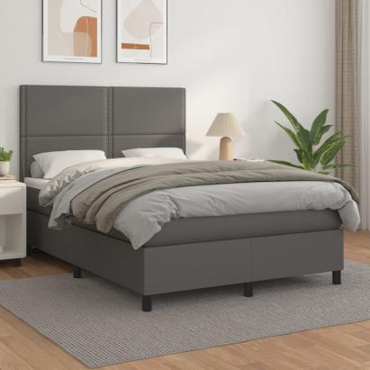 Pat box spring cu saltea, gri, 140x190 cm, piele ecologică GartenMobel Dekor