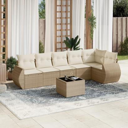 Set canapele de grădină, 7 piese, cu perne, bej, poliratan GartenMobel Dekor
