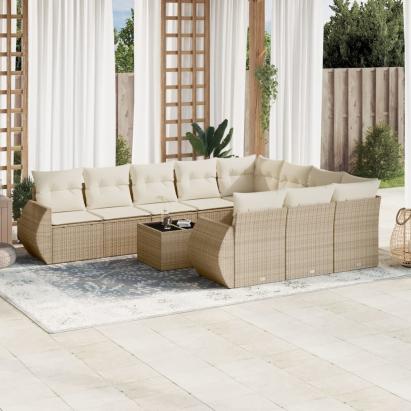 Set canapele de grădină cu perne, 11 piese, bej, poliratan GartenMobel Dekor