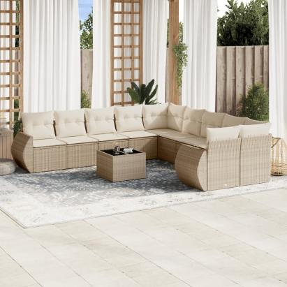 Set canapele de grădină cu perne, 11 piese, bej, poliratan GartenMobel Dekor