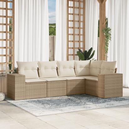 Set canapele de grădină cu perne, 5 piese, bej, poliratan GartenMobel Dekor