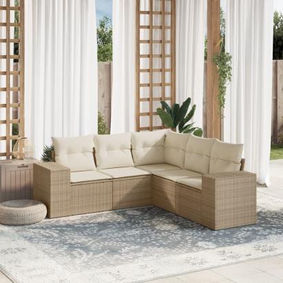 Set canapele de grădină cu perne, 5 piese, bej, poliratan GartenMobel Dekor