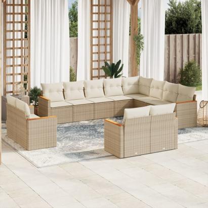 Set canapele de grădină cu perne, 12 piese, bej, poliratan GartenMobel Dekor