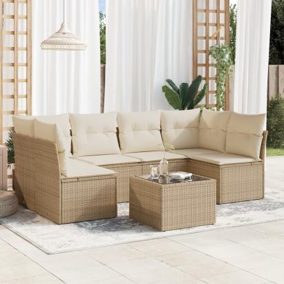Set canapele de grădină, 7 piese, cu perne, bej, poliratan GartenMobel Dekor