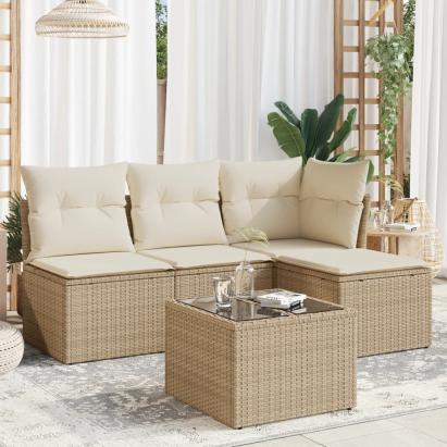 Set canapele de grădină cu perne, 5 piese, bej, poliratan GartenMobel Dekor