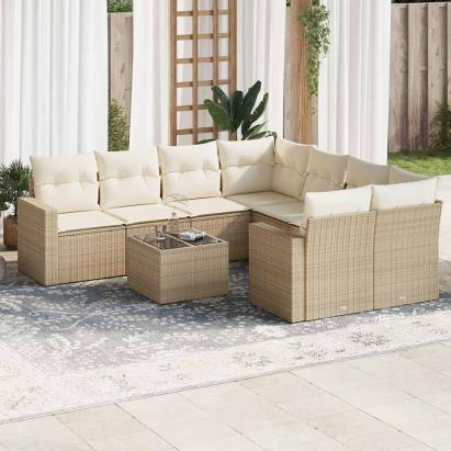 Set canapele de grădină, 9 piese, cu perne, bej, poliratan GartenMobel Dekor