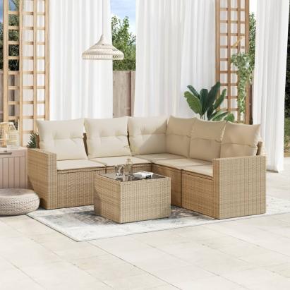 Set canapele de grădină cu perne, 6 piese, bej, poliratan GartenMobel Dekor