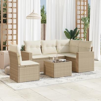 Set canapele de grădină cu perne, 6 piese, bej, poliratan GartenMobel Dekor