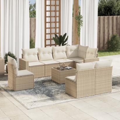 Set canapele de grădină, 9 piese, cu perne, bej, poliratan GartenMobel Dekor